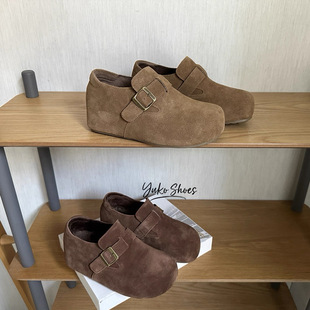 时髦色 复古百搭懒人棉鞋 羊毛脚垫 2025冬隐形内增高女丑萌勃肯鞋