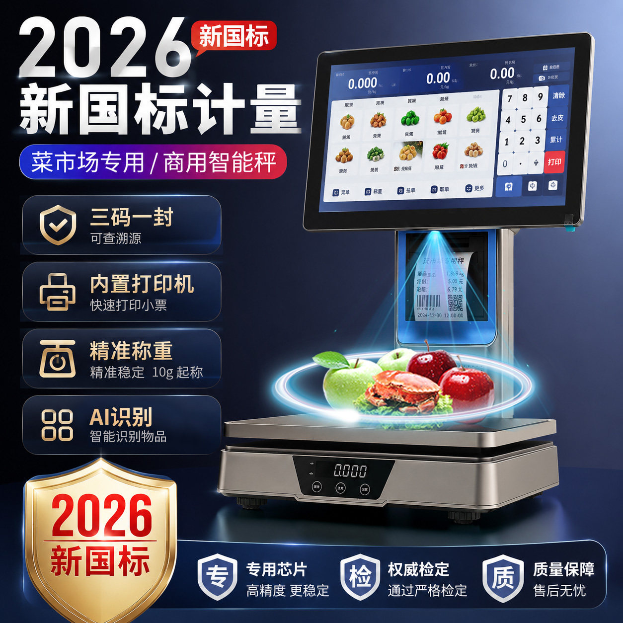2026新国标收银称重一体秤生鲜超市水果店收银机一体机蔬菜零食新规秤商用管理系统收款ai智能自动识别电子秤