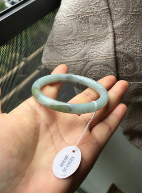 圈口约53.4mm 天然A货缅甸料玉石手镯复古圆条玉石镯子糯种美人条