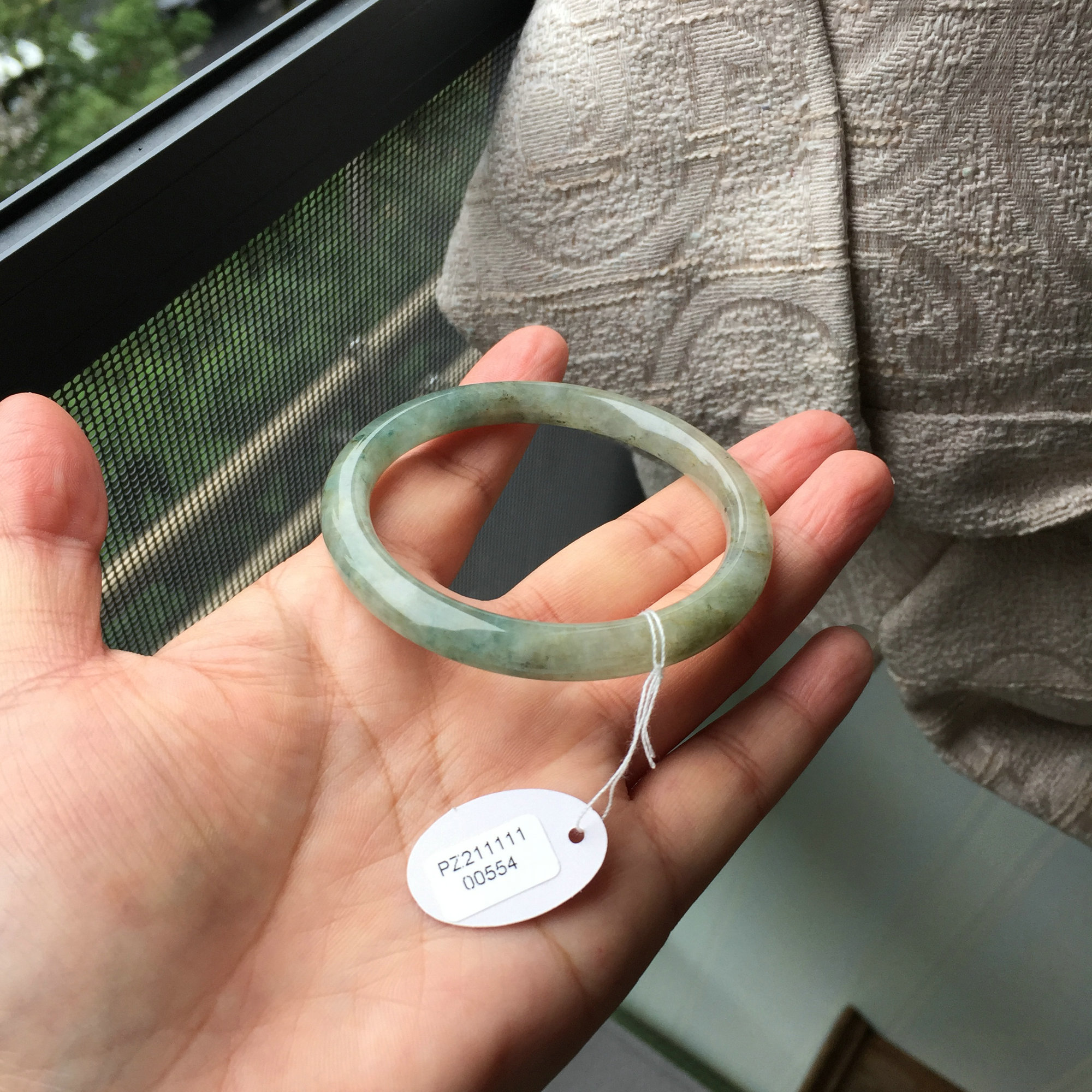 圈口约53.7mm天然A货缅甸料翡翠玉石镯子细圆条手镯美人条玉镯子