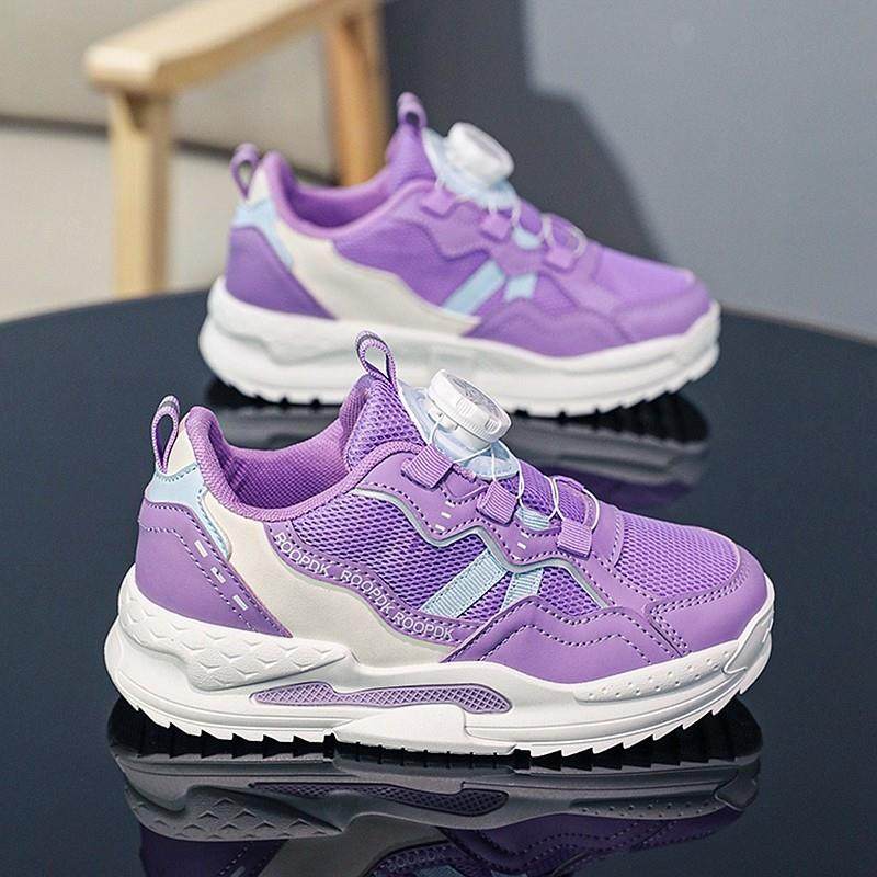 女童鞋春季2025新款儿童旋转纽扣运动鞋中大童轻便透气女孩跑步鞋