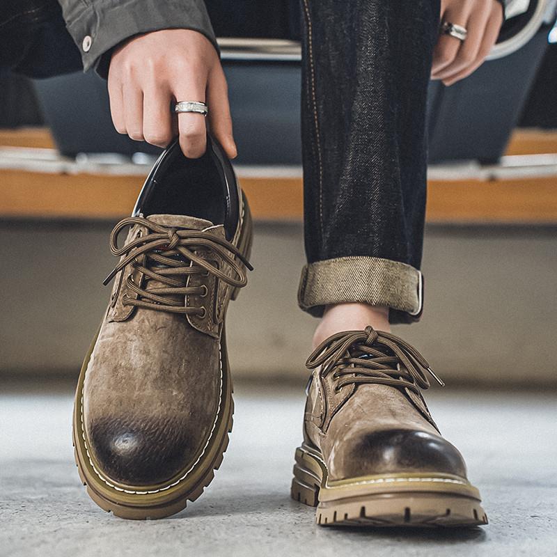 皮鞋男秋冬季2025新款潮流英伦风商务正装男鞋休闲真皮低帮马丁靴