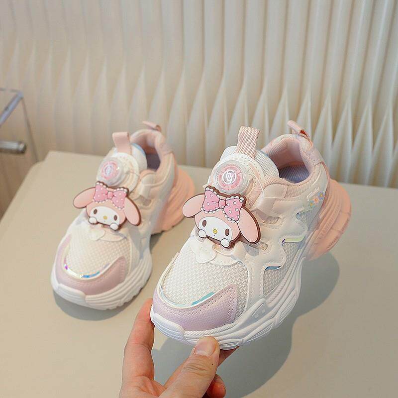 女童鞋春季2025新款旋转纽扣儿童运动鞋中大童网面透气女孩老爹鞋