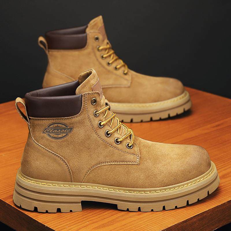 踢不烂大黄靴男鞋秋冬季厚底高帮马丁靴男士覆古休闲增高工装皮靴,流行男鞋,马丁靴,淘宝优惠券,粉丝福利购,淘宝优惠卷
