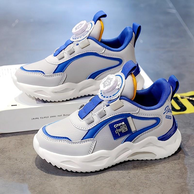 男童鞋春季2025新款儿童皮面防水运动鞋中大童旋转纽扣男孩跑步鞋