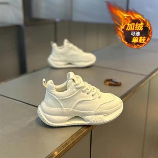 纯白色男鞋秋冬季加绒保暖二棉棉鞋男款学生运动休闲厚底老爹潮鞋