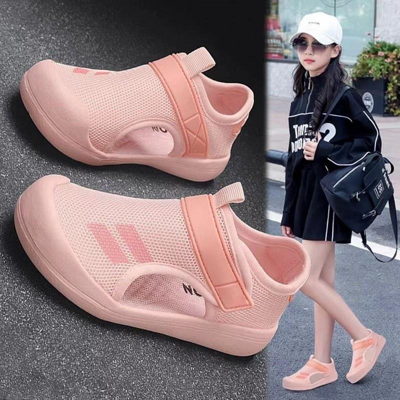 女童鞋夏季2025新款网面透气儿童运动鞋中大童一脚蹬镂空女孩网鞋