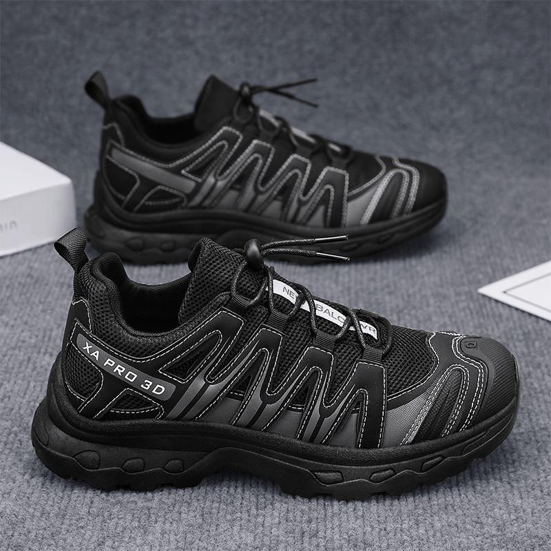 纯黑色男鞋秋冬季2025新款休闲运动户外登山徒步防滑耐磨老爹潮鞋