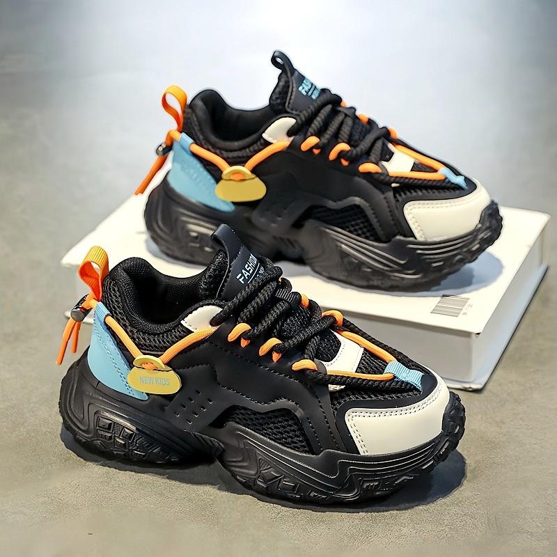 男童鞋春款2025新款儿童网面运动鞋中大童黑色耐脏男孩软底老爹鞋