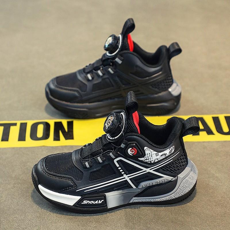 男童鞋春季2025新款儿童旋转钮扣运动鞋中大童黑色耐脏男孩篮球鞋