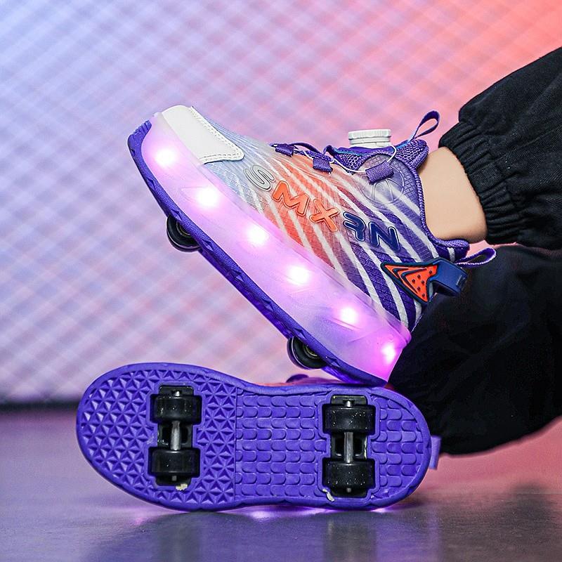 男童暴走鞋春季2025新款儿童网面轮滑鞋中大童四轮男孩亮灯溜冰鞋