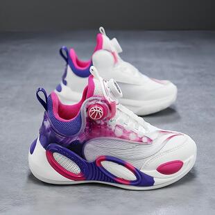 女童鞋春款2025新款儿童网面透气运动鞋中大童旋转钮扣女孩篮球鞋