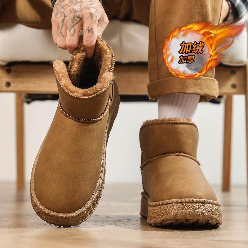 桑坡棉鞋男冬季加绒保暖防滑短筒面包鞋男士一脚蹬厚底防寒雪地靴