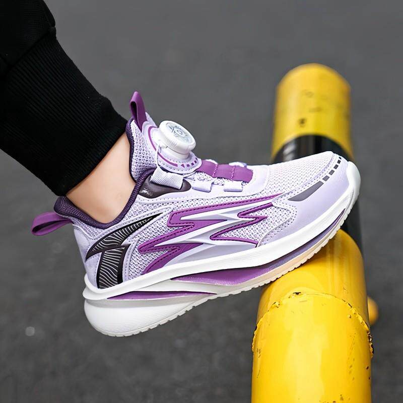 女童鞋春款2025新款儿童旋转纽扣运动鞋中大童网面透气女孩跑步鞋