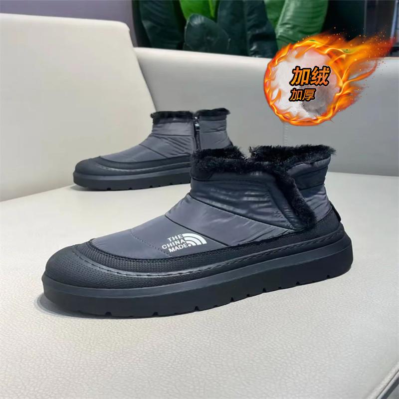 雪地靴男款冬季加绒保暖加厚棉鞋皮毛一体厚底高帮侧拉链面包棉靴