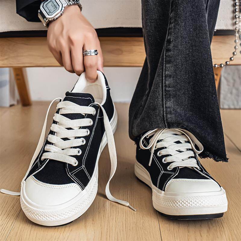 帆布鞋男鞋秋冬季2025新款青少年经典百搭黑色布鞋运动休闲平板鞋