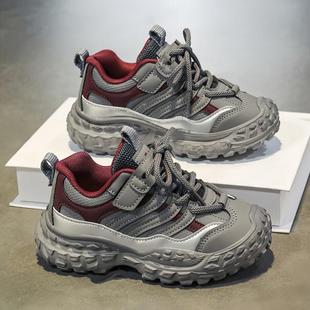 中大童轮胎底男孩炸街老爹鞋 男童鞋 儿童皮面运动鞋 2025新款 潮 春季