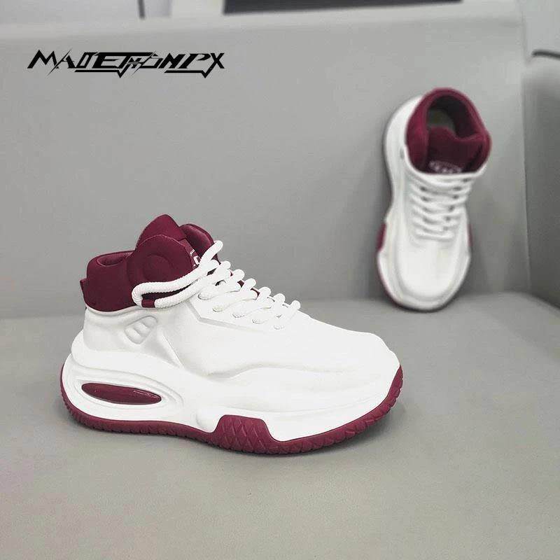 莆田男鞋秋冬季潮流休闲纯白色运动鞋男款学生皮面厚底高帮老爹鞋