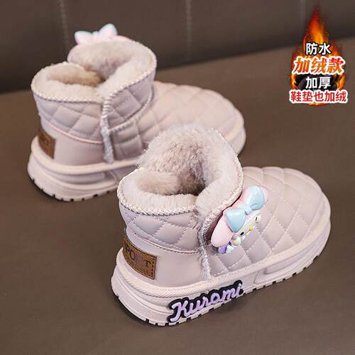 库洛米女童雪地靴冬季2024新款加绒加厚保暖儿童棉鞋女孩可爱棉靴