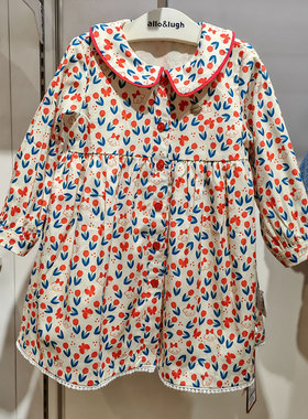 allolugh阿路和如童装女童春款红色碎花翻领衬衫连衣裙ABDB1OP605