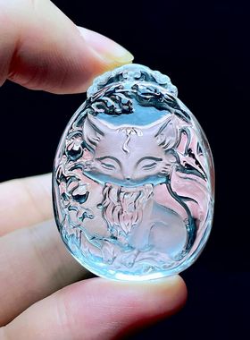 天然白水晶九尾狐吊坠纯白体晶体纯，净，规格约：43.4×32×17mm