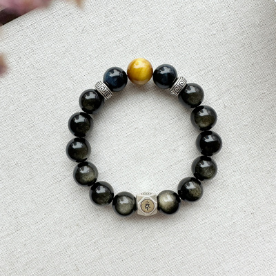 天然水晶黑曜石金耀石手链男生日礼物本命年生肖平安护身手串男女