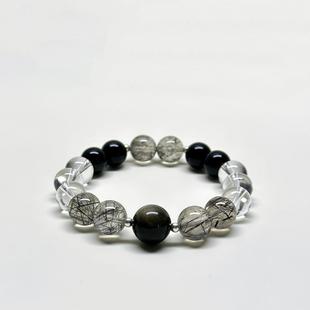 天然水晶黑发晶手链黑曜石手串金曜石暗黑系喜金水手串情侣礼物男
