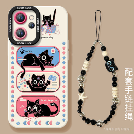 可爱小黑猫适用oppoReno15手机壳Reno14pro保护套Rone13新款OPPO硅胶12全包11防摔Reon10外壳9带挂绳8高级感7