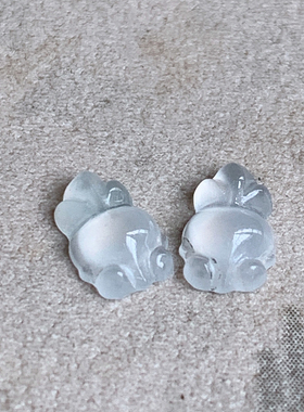 翠都翡翠珠宝缅甸天然A货玉石镶嵌戒面冰种白色金鱼一对wz000414