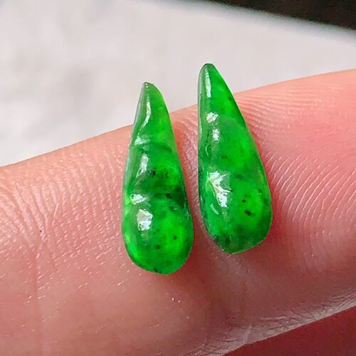A货翡翠辣阳绿四季豆一对送证书