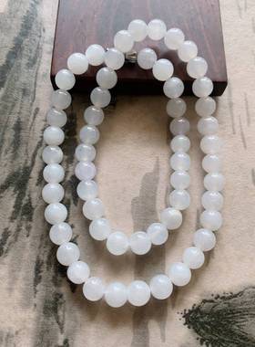 【翠都翡翠珠宝】缅甸天然翡翠A货项链白色圆珠锁骨链000000