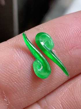 翠都翡翠珠宝天然翡翠A货裸石镶嵌面冰种阳绿吉祥云一对000240