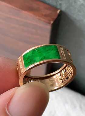 翠都翡翠珠宝缅甸天然A货玉石18K玫瑰金伴钻镶嵌16号戒指环151058