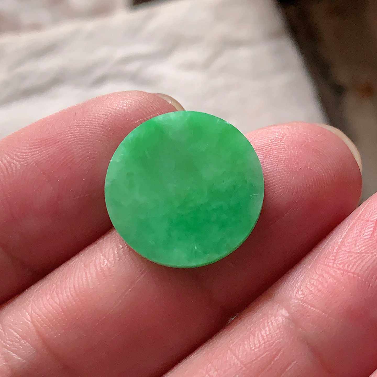 天然翡翠A货玉石裸石戒面镶嵌面送证书满绿平钱900733