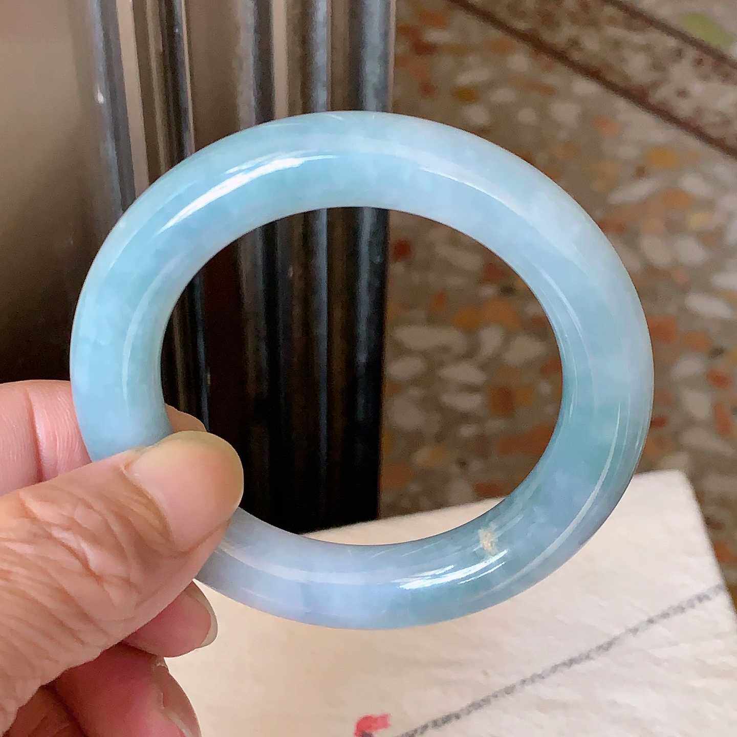 翠都翡翠珠宝天然缅甸A货玉石玉镯子53.6紫罗兰圆条手镯161147
