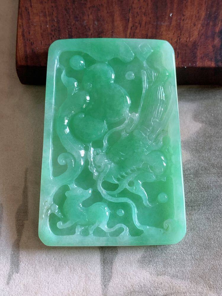 翠都翡翠珠宝天然翡翠a货挂坠小吊坠项坠冰糯种阳绿龙牌146288