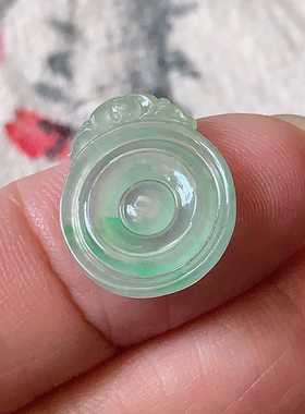 翠都翡翠珠宝天然翡翠A货玉佩挂坠小吊坠项坠浅阳绿金钱扣100313