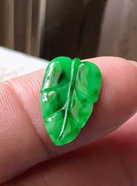 翠都翡翠珠宝天然A货玉石裸石镶嵌戒面送证书冰种辣绿树叶000250