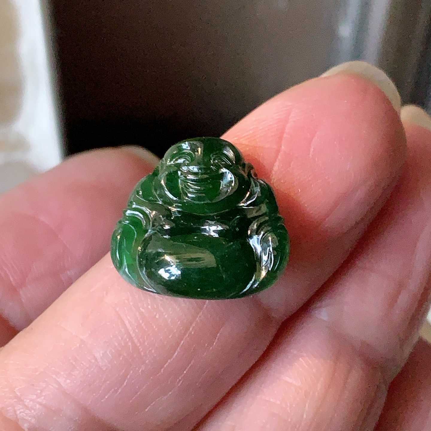 缅甸天然翡翠A货玉石裸石镶嵌戒面送证书冰种祖母绿佛公182378