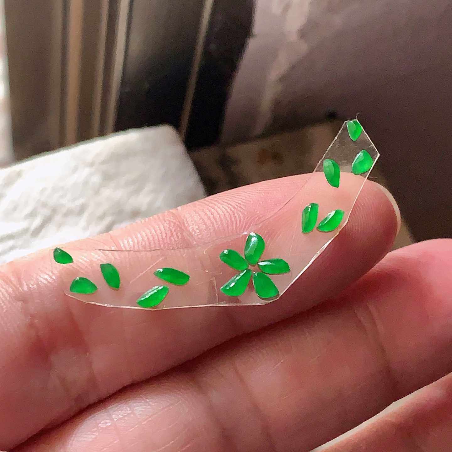 天然翡翠A货玉石裸石戒面镶嵌面送证书阳绿随形戒面一套900595