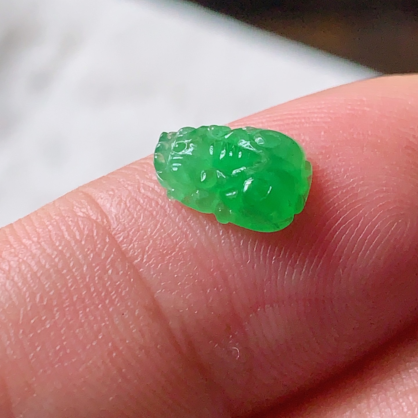 翠都翡翠珠宝天然A货玉石裸石戒面镶嵌面送证书阳绿貔貅900534