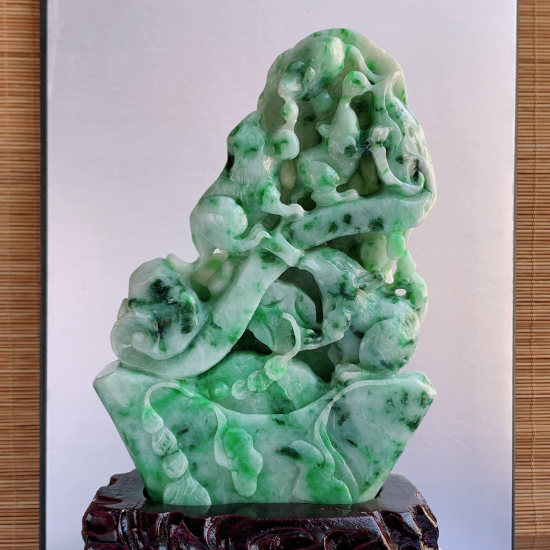 缅甸翡翠A货玉石珠宝新品自然光实拍满绿五鼠运财摆件854210