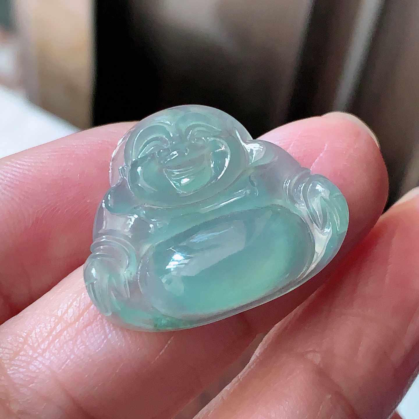 【翠都翡翠珠宝】天然翡翠A货挂坠小吊坠项坠冰种浅绿佛公188781