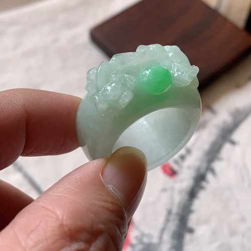 翠都翡翠珠宝缅甸A货玉石阳绿翡翠貔貅戒指环扳指600510