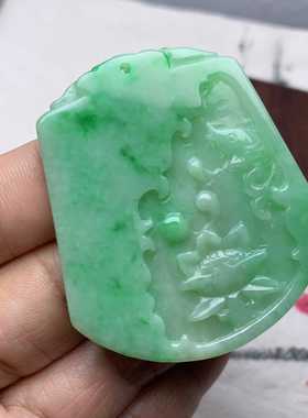 翠都翡翠珠宝缅甸天然翡翠A货挂坠小吊坠项坠满绿连年有余300021