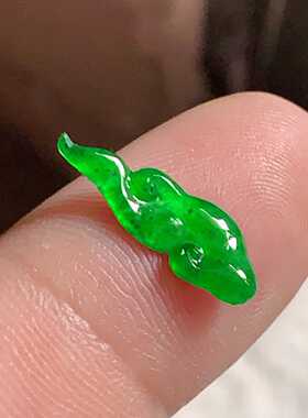 缅甸天然翡翠A货玉石裸石镶嵌戒面送证书冰种辣绿如意云300610