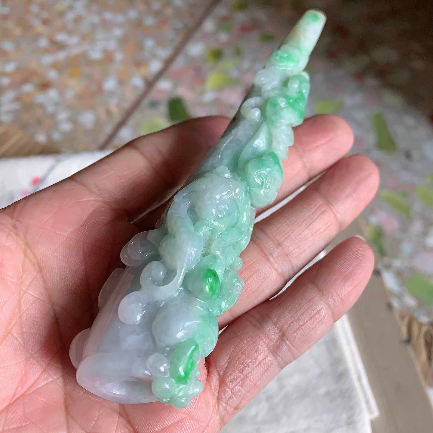 翠都翡翠珠宝缅甸天然A货玉石手玩把件小摆件绿色如意烟嘴153574
