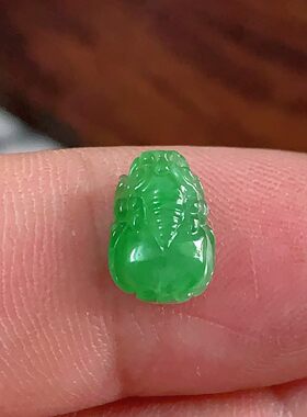冰种阳绿翡翠A货貔貅戒面送证书