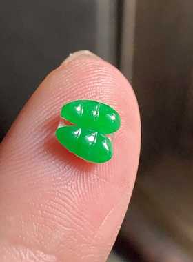 缅甸天然翡翠A货玉石裸石镶嵌面送证书冰种阳绿四季豆一对600932