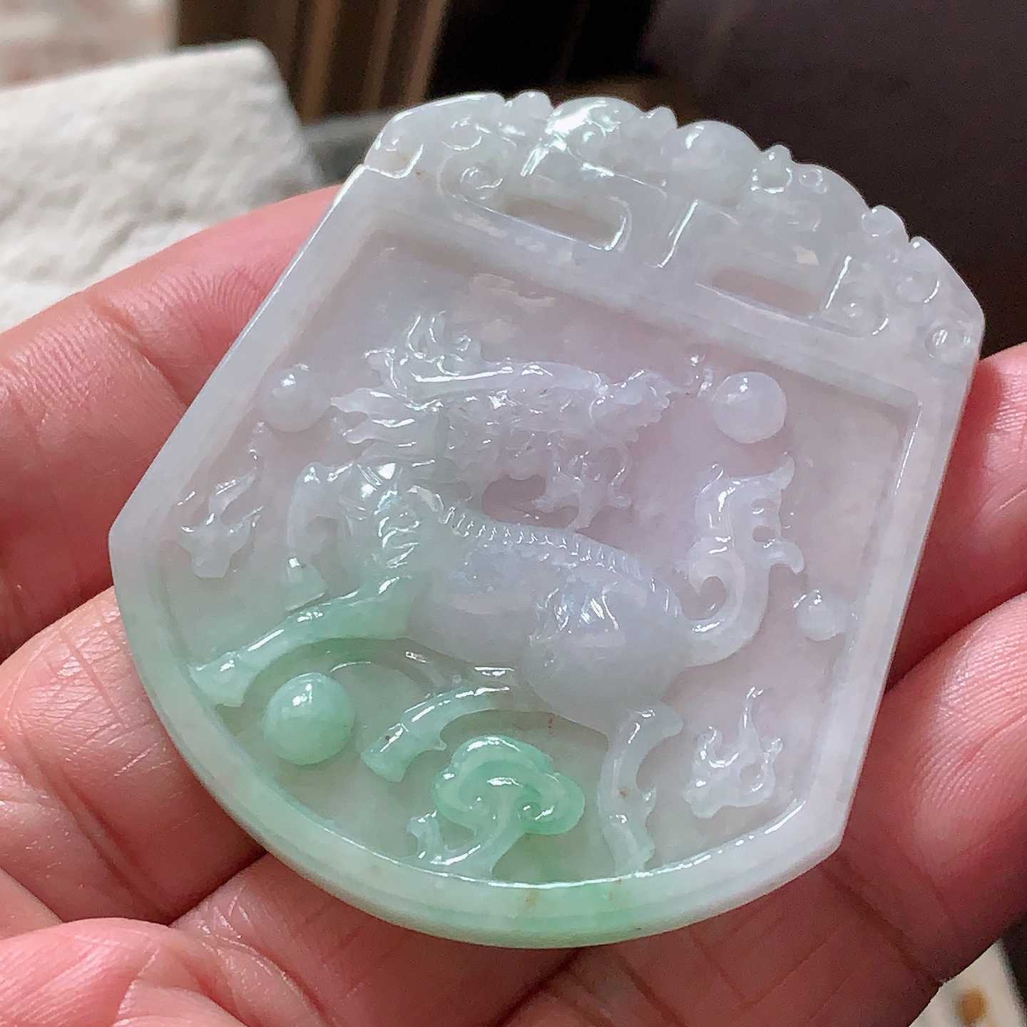 翠都翡翠珠宝天然翡翠A货玉佩挂坠小吊坠项坠麒麟牌600491
